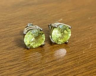 Silver Stud Earrings with Yellow Glass Stone