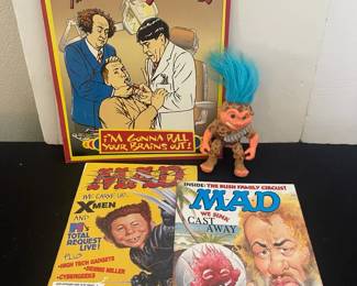 2MAD Magazines 1120  401 1992 Hasbro Battle Troll  Three Stooges Metal Sign