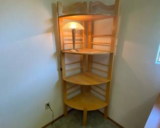 Corner Shelving Unit 69 H x 26 L x 18 D and Lamp 13 H x 85 W