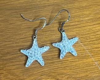 Silver and Rhinestone Starfish Earrings