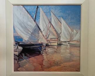 Framed Canvas White Sails Signed By Jaume Laporta