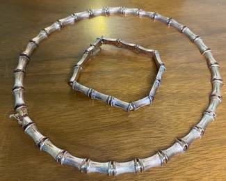 Vintage Silver BambooStyle 925 Italy Bracelet and Necklace