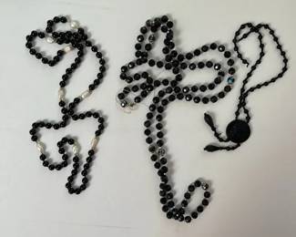 Vintage Black Beaded Necklaces Featuring One With Faux Pearls