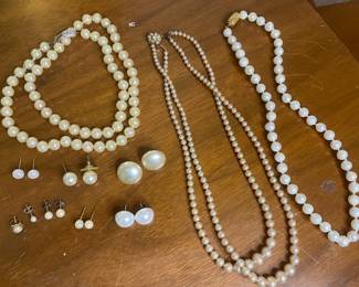 Faux Pearl Necklaces and Earrings