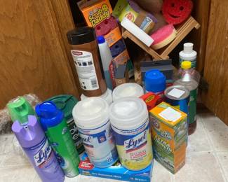 Cleaning Supplies including Lysol and Leather Wipes Scrub Daddies and More