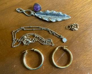 14K Gold Hoop with Milor 750 Hoop Amethyst and Feather Keychain and More