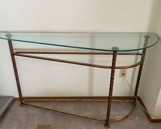 Vintage Style Glass Brass Console Table Half Moon Shaped