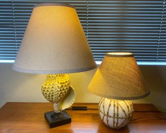 Two Decorative Shell and Bamboo Lamps