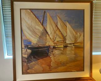 Framed White Sails Sailboat Painting Print