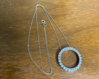Diamond and Silver Loop Necklace on 10K Chain