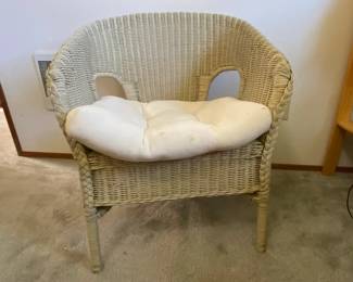 Wicker Chair Crocheted Table Cloth and Wall Decor