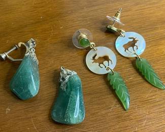 Two Pairs of Jadeite Earrings One for Repair