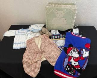 Vintage Picture Album With Childrens Sweaters Vest Shoes Crocheted Sweater Booties Bonnet