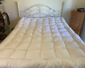 Full Size Rolling Bed Frame and Box Spring Mattress and Mattress Topper