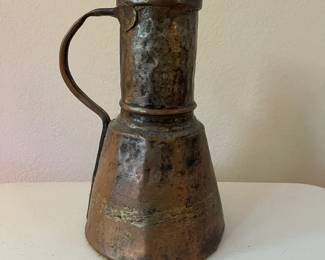 Handmade Turkish Copper Pitcher With A Hammered Texture And Aged Patina