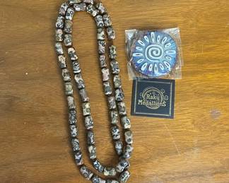 Raku Medallion with Faux Jasper Necklace