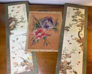 Flower Fabric Painting with Two Banner Style Prints