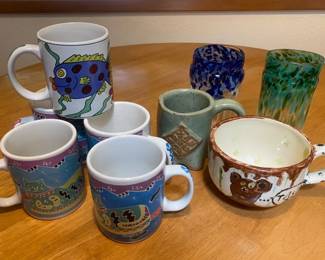 Hand Painted and Vintage Mugs with Decorative Glasses