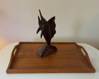 Teak Wood Serving Tray Handcrafted Wooden Marlin Swordfish