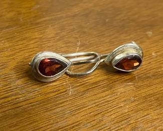 Silver Earrings with Red Stones