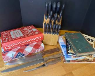Knife Block of Stainless Steel Knives with Betty Crocker Cookbooks Kkenstahl Knife and More