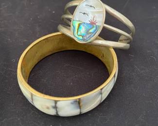 Hecho en Mexico Style Abalone Shell Cuff Bracelet Segmented Mother Of Pearl Bracelet