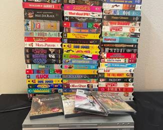 Huge Lot Of Vintage VHS Tapes With Sony CDDVD Player DVDs
