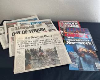 Collection Of Newspapers Magazines Highlighting The 911 Attacks