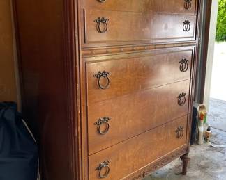 Vintage American TallboyHighboy Dresser 5 Drawers With Ornate DropRing Hardware