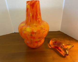 Orange Glass Vase and Candle Stick Holder