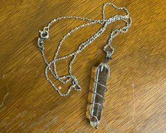 Wire Wrapped Quartz Crystal on 925 Chain