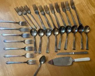 Victor Silver Co Silver Plated Forks with Plated Dohr Co Gramercy Hotel Green Spoons and Forks