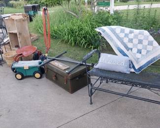 glider rocker bench, trunk, garden wagons, plant stands