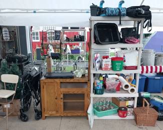 canning supplies, T Vstand, tents, wheel chair
