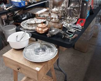 silver serving, side table