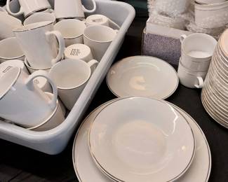 white Studio Platinum dinner plates(350), salad plates(350), coffee cups (280)