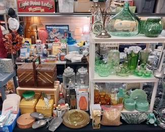 green depression glass, green glass, amber glass, green Fire King, amber glass