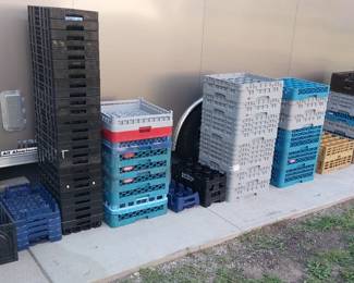 plastic trays, commercial dish washer trays, cup racks, bottle crates