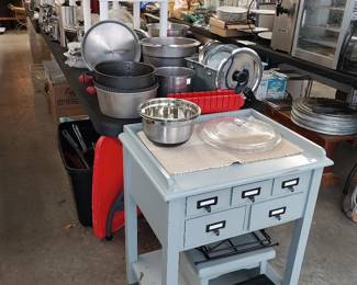 commercial grade pots and pans, stainless steel, food display case, food warming case, pizza pans