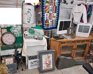 MSU, corner cabinet, guitar, Apple IMac, vcr TV