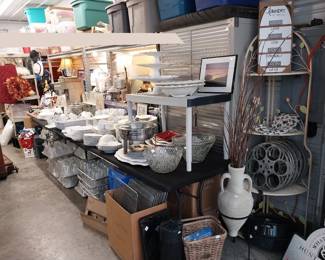 vase, cooling racks, Gibson china place settings, punch bowls, video reels, cake stands, Libbey Orbita drinking glasses (280)