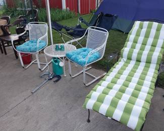 white Woodard spring rockers, white Woodard side table, chaise lounge