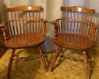 S. Bent Bros Solid Hard Rock Maple Colonial Windsor Spindle Arm Chairs 1867