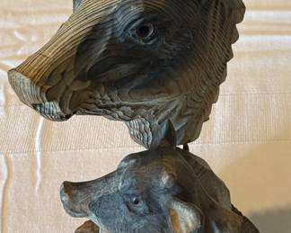 Hand Carved OOAK Wood Cow & Calf