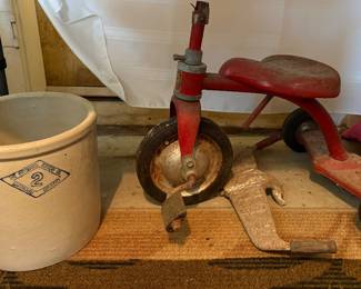Pittsburgh Pottery 2 Gallon Diamond Crock • MCM Metal Bike Tricycle