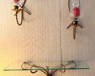 Vintage HOMCO Rope Brass Wall Sconces w/ Centerpiece Shelf