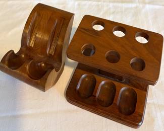 Vintage Walnut Wood Deco Double Pipe & Six Pipe Holder Stand / Stands 