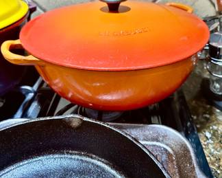 This fabulous vintage Le Creuset is a HUGE 13” Marmite, which is a rounded dutch oven. 