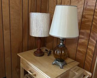 Wooden lamp, amber lamp. Both vintage