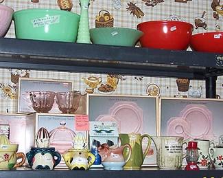 Jadite, Pink Imperial dishes in box, etc...